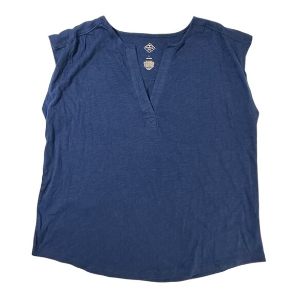 St. John’s Bay | Sleeveless | Split Neck | Cotton Top | Navy Blue | Size L - Picture 1 of 3